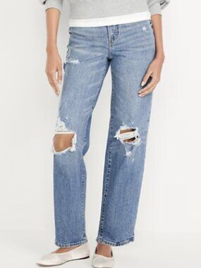 Old Navy High-Waisted OG Loose Jeans Medium Wash Denim Distressed Denim